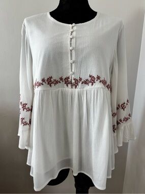 Orange creek long sleeve embroidered blouse